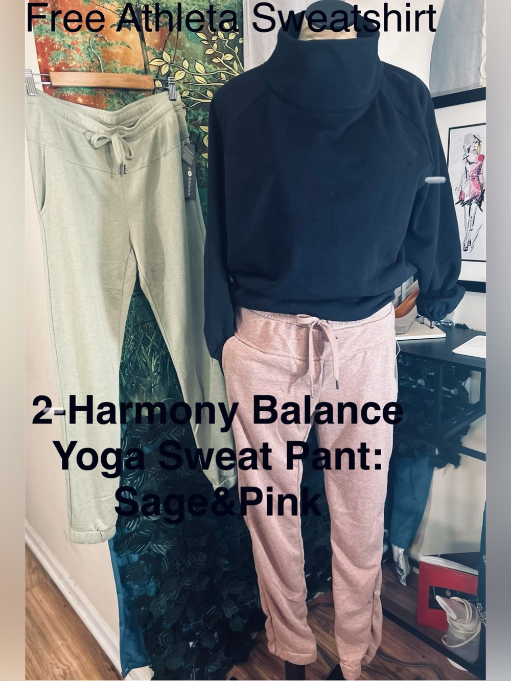 2-Harmony Balance Yoga size: M Sweatpants: Green Sage & Mauve Pink/Free Top!